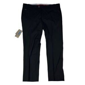 NWT Meyer Bonn Black Polyester Wool Stretch Flat Front Dress Pants Mens Sz 40X30